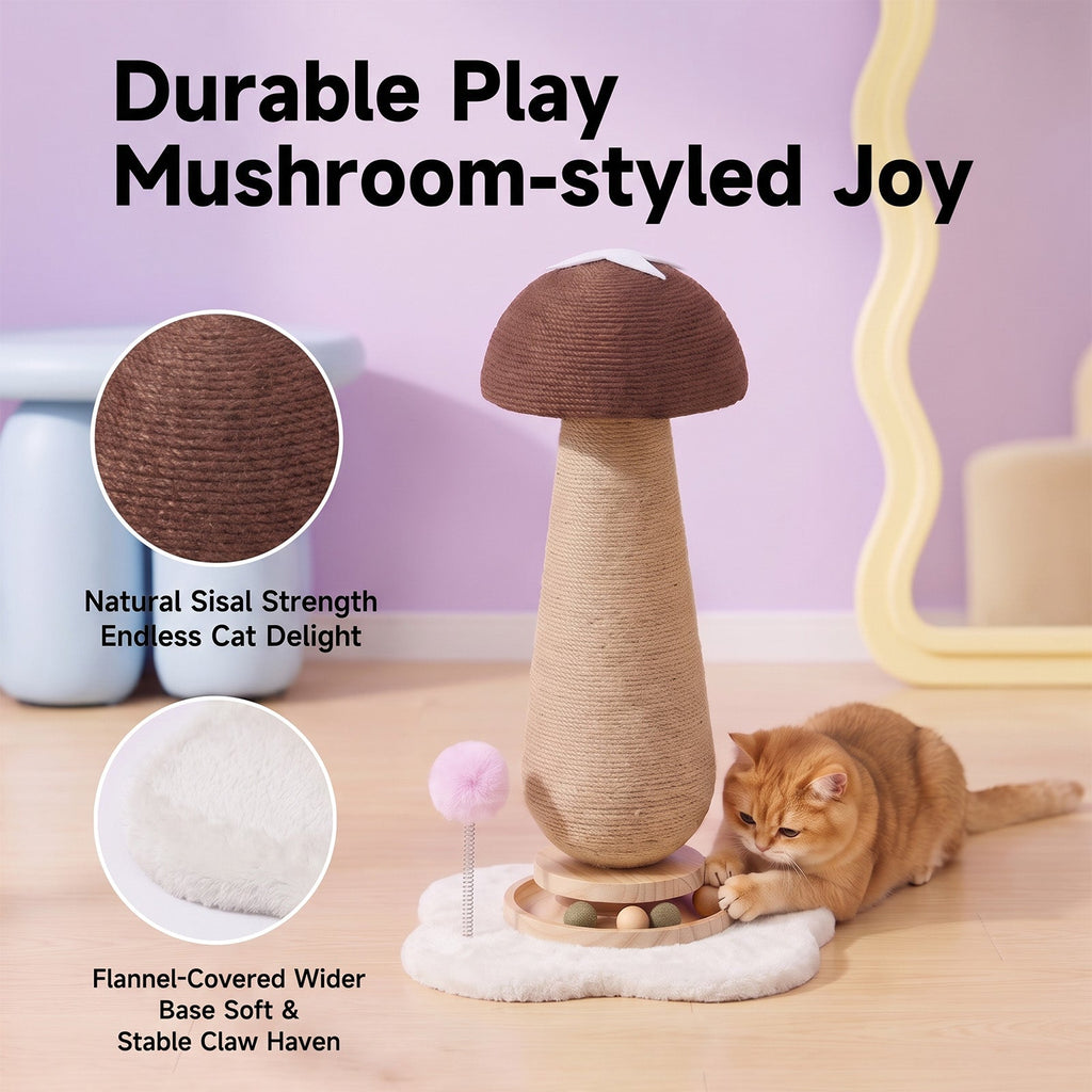 Brown Mushroom Cat Scratching Post with Turntable Toy