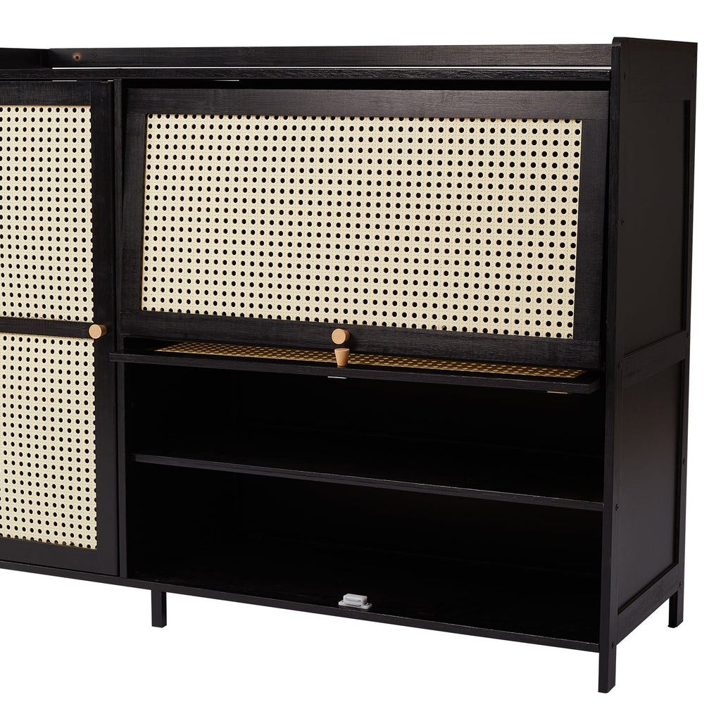 3-Door Rattan-Style Shoe Cabinet with Flip-Down Storage