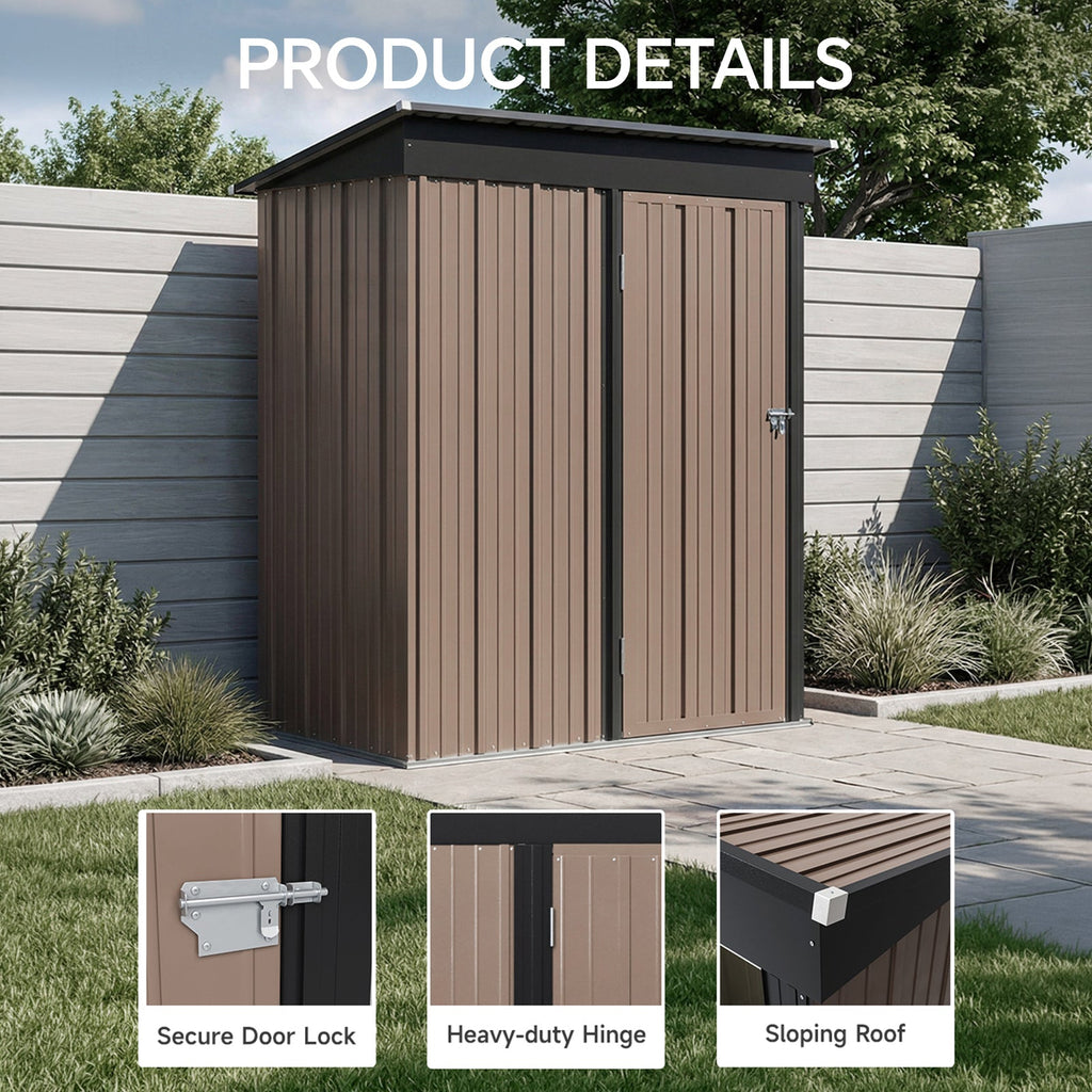 5 x 3 ft Metal Garden Storage Shed with Pent Roof & Lockable Door