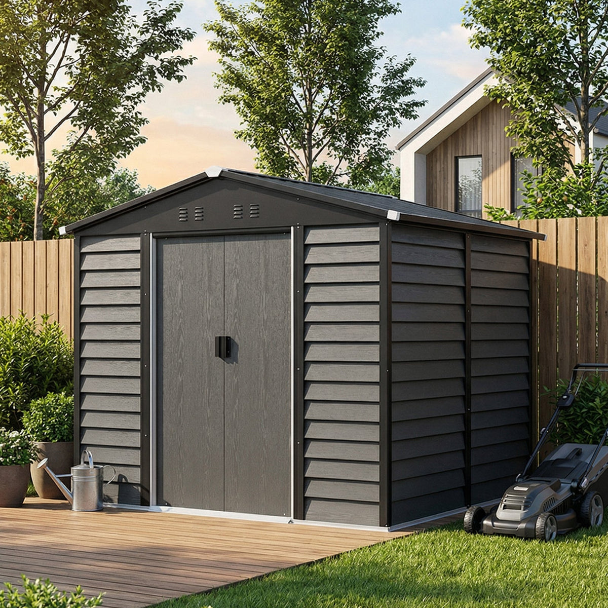 8 x 7 ft Metal Garden Storage Shed with Apex Roof