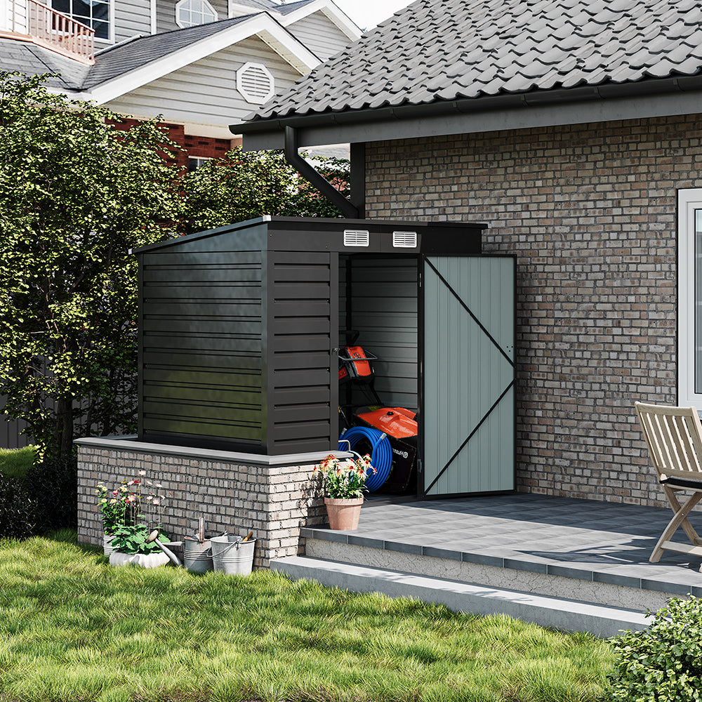 6 x 4 ft Metal Garden Storage Shed with Pent Roof & Lockable Door