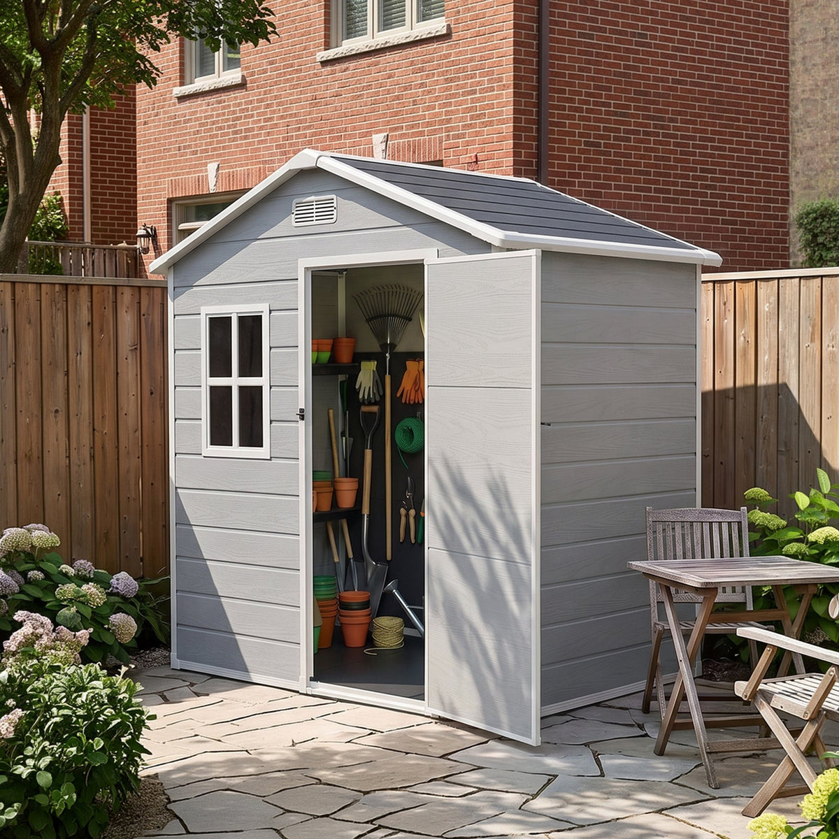 6 x 4 ft Plastic Garden Storage Shed with Apex Roof & Lockable Door