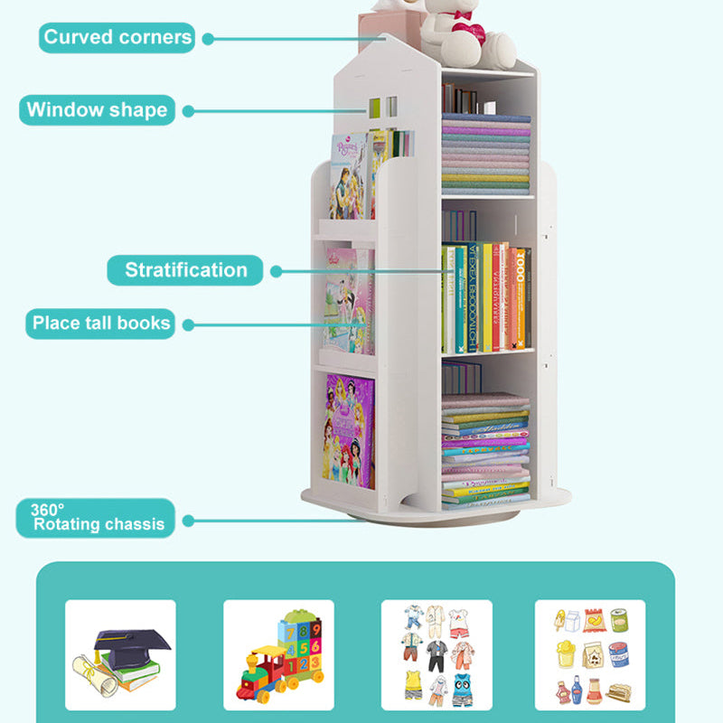 White Kids' House Frame Rotating Bookshelf