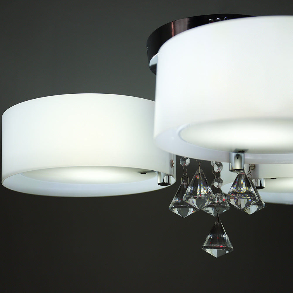 3/5 heads lights of Modern Round Acrylic LED Semi Flush Mount with Crystal Accent