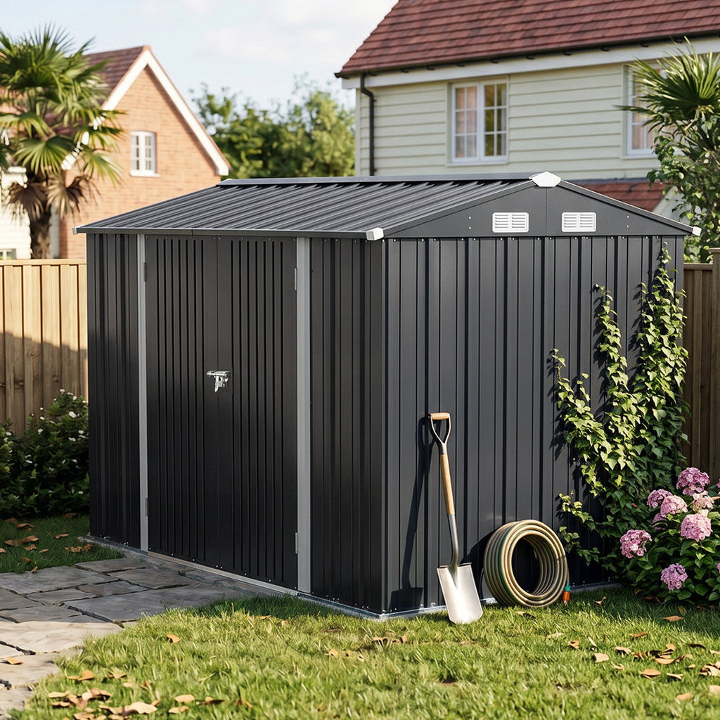 10 x 7 ft Metal Garden Storage Shed with Apex Roof & Double Doors