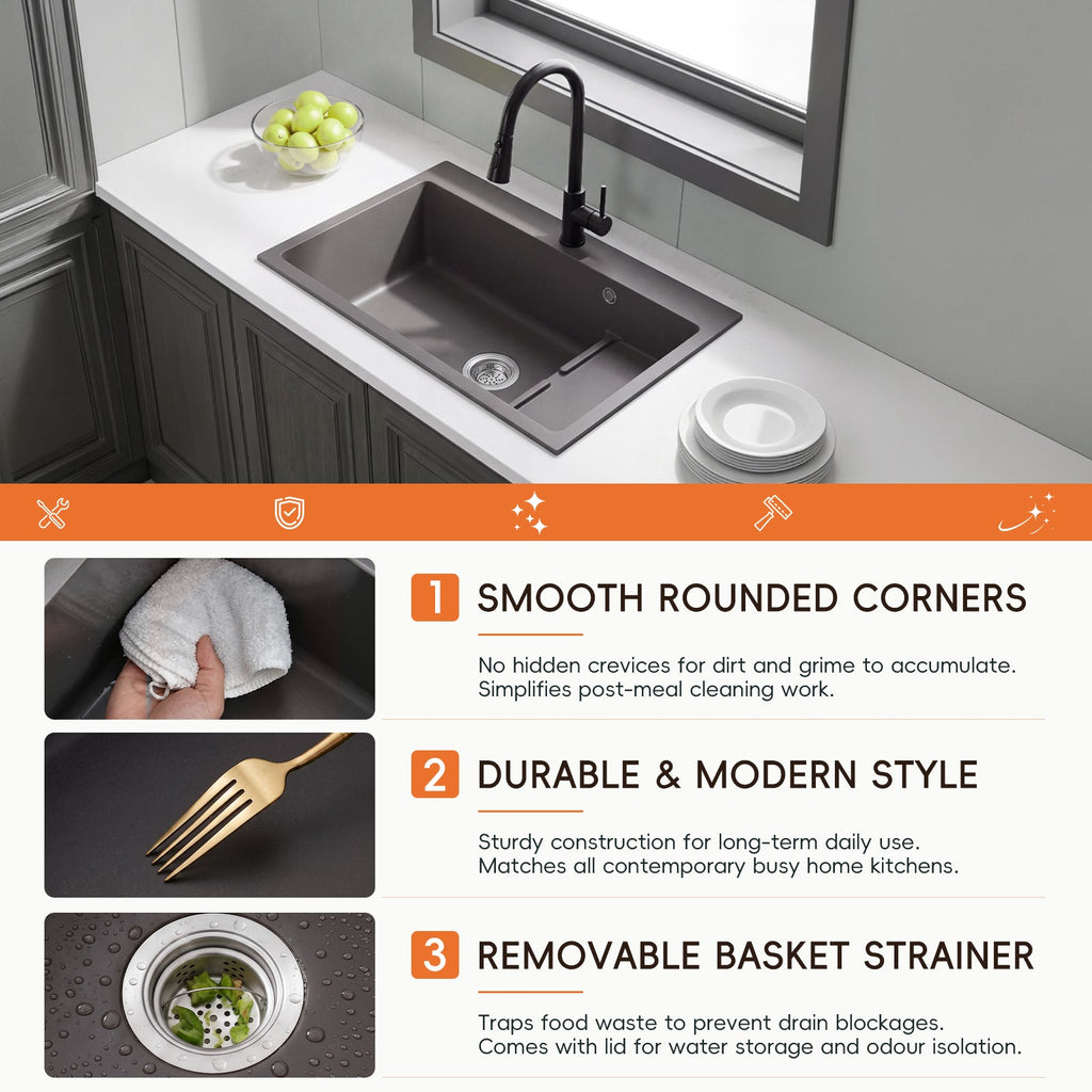 Modern Quartz Resin Composite Kitchen Sink with Waste Kit