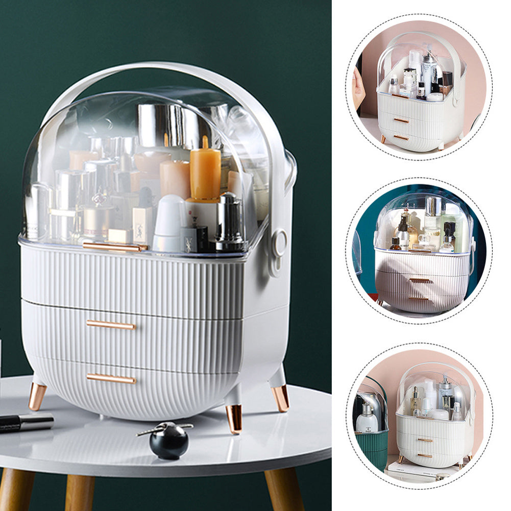 White Elegant Makeup Storage Organizer Box with Drawers and Handle