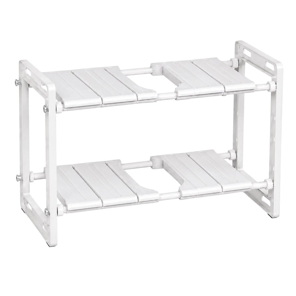 Adjustable 2-Tier Under-Sink Organiser Rack, White, 51-80 x 26 x 38 cm