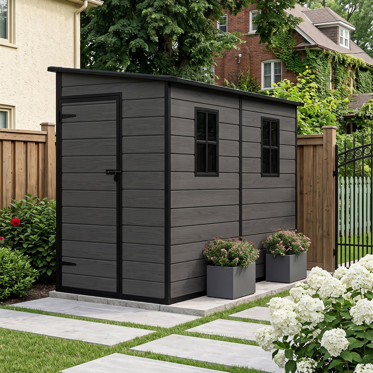4 x 8 ft Plastic Garden Storage Shed with Pent Roof & Single Door