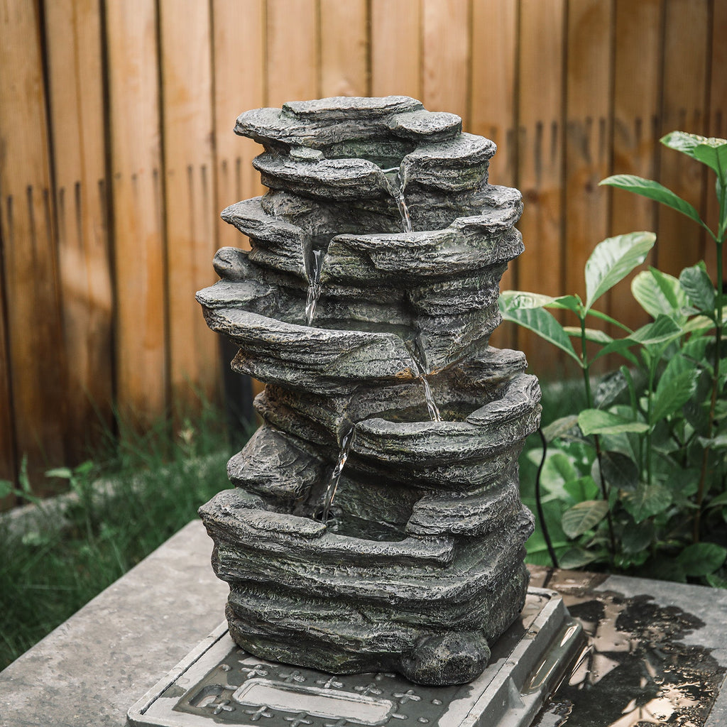 Garden Water Feature Outdoor LED Waterfall Electric Fountain Rockery Decor