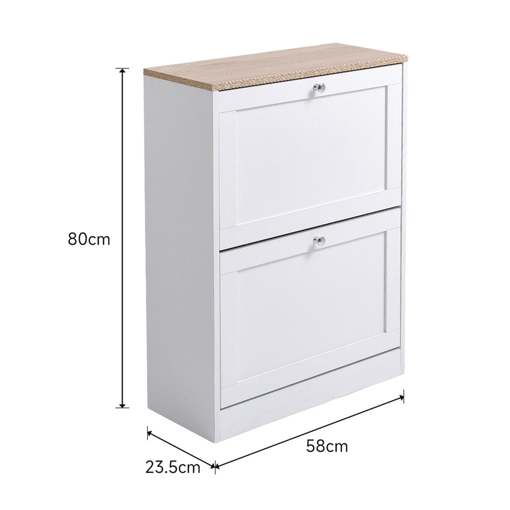 Wooden 2 Drawer Flip Down Shoe Cabinet