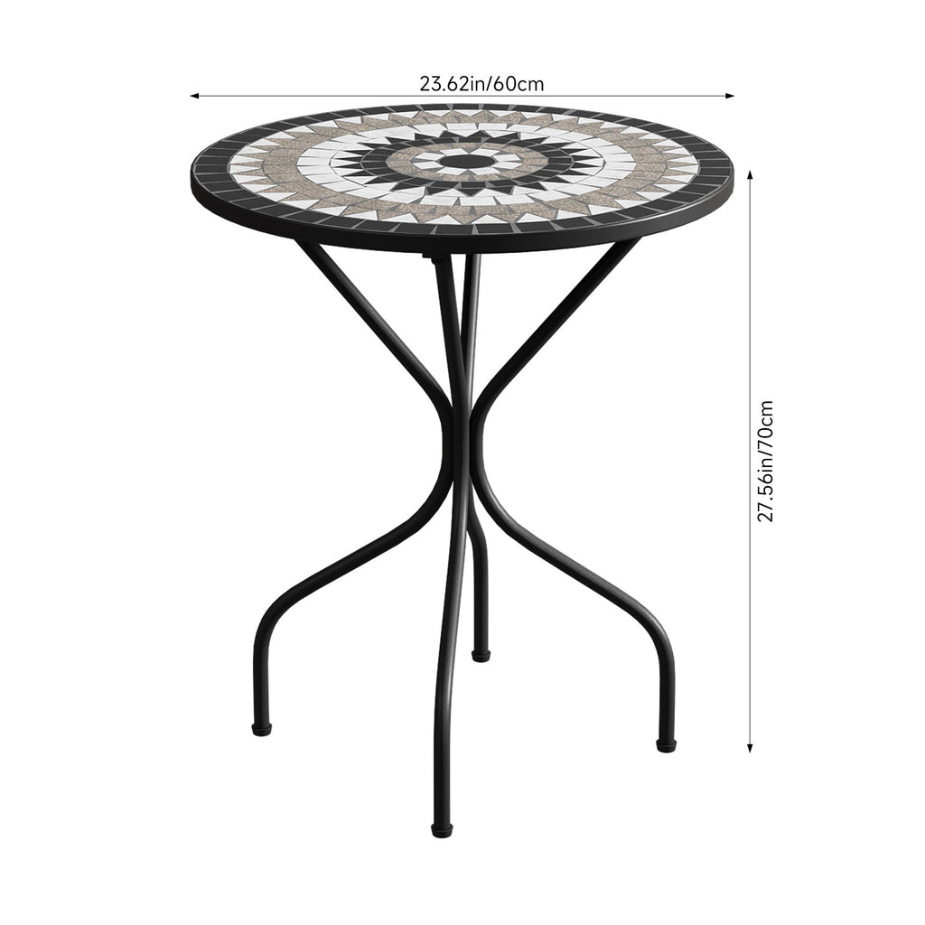3 Piece Black Aluminium Garden Bistro Set with Mosaic Table Top