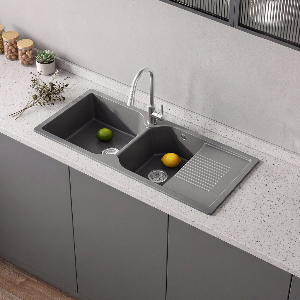 Double Bowl Quartz Resin Composite Kitchen Sink with Waste Kit