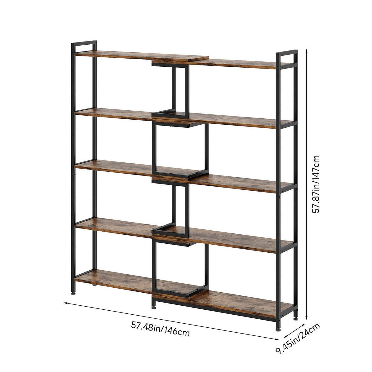 Industrial Open Bookshelf Display Rack for Living Room