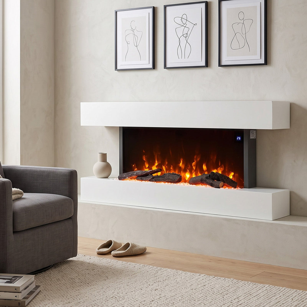 52 Inch Iron Frame Electric Fireplace Suite with WiFi App and Remote Control