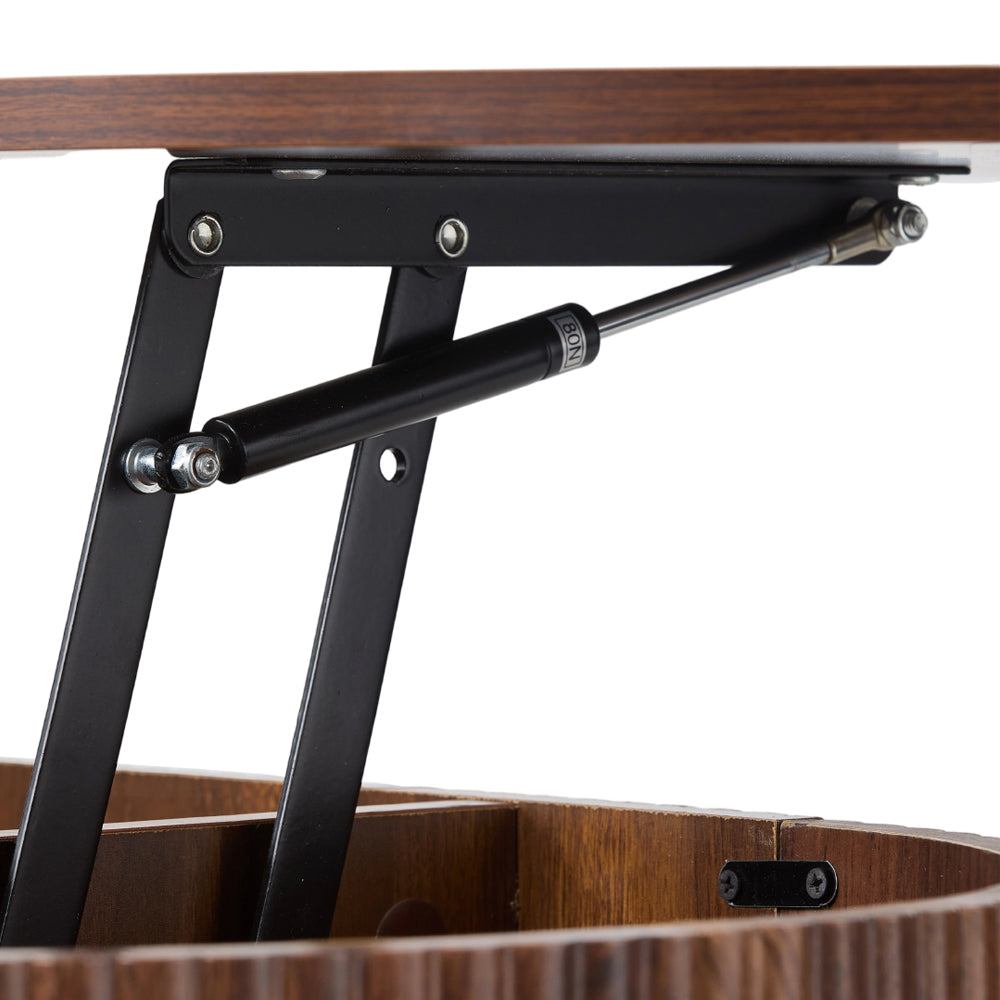 Wooden Oval Lift-Top Coffee Table with Hidden Compartment