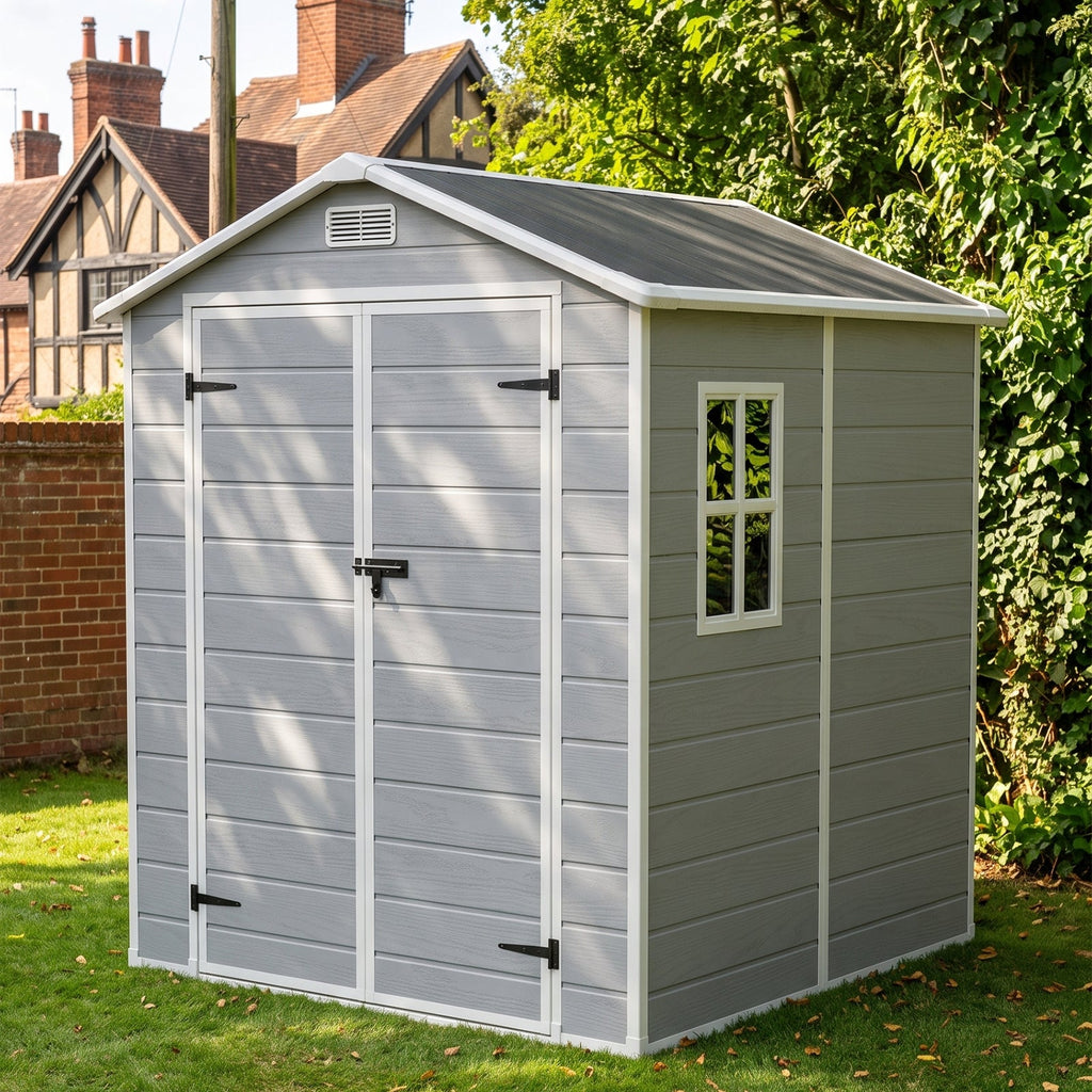 6 x 6 ft Plastic Garden Storage Shed with Apex Roof & Double Doors