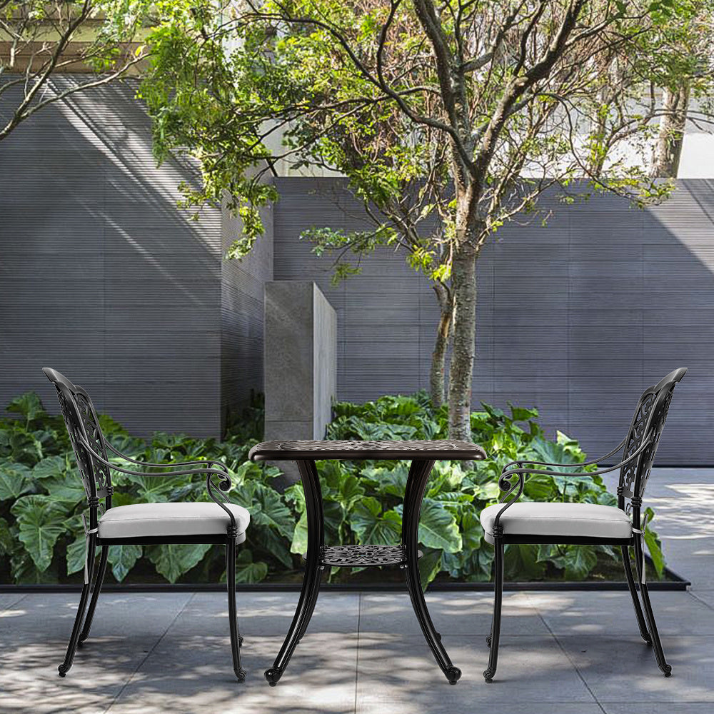 Set of 2 Outdoor Dining Chairs Cast Aluminum with Cushions