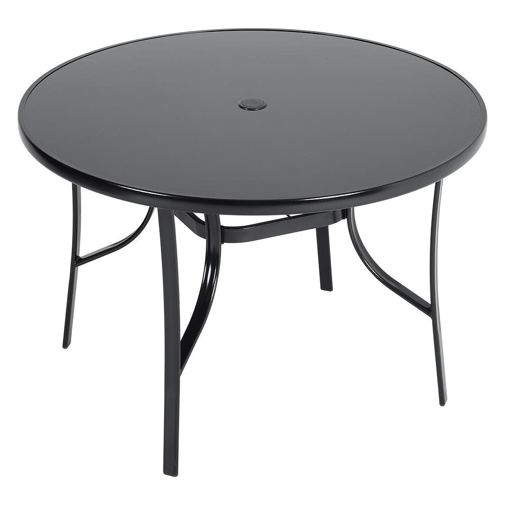 Black Metal Round Outdoor Dining Table with Parasol Hole