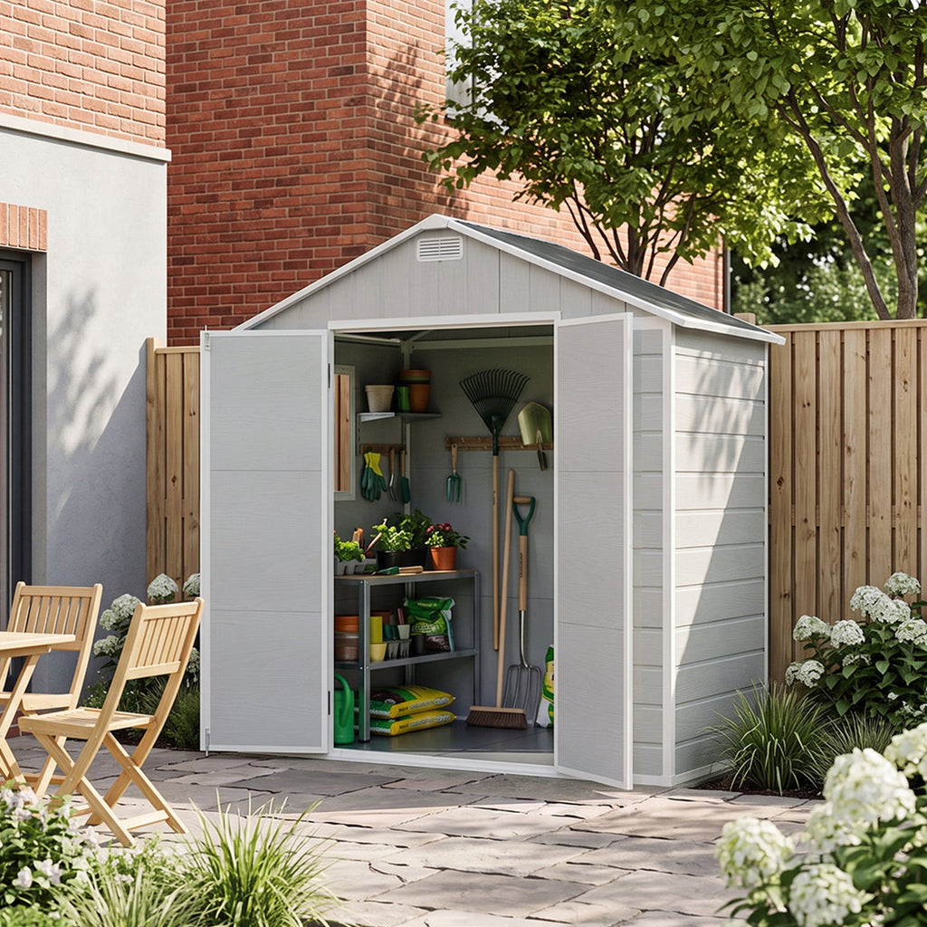 8 x 4 ft Plastic Garden Storage Shed with Apex Roof & Lockable Double Doors