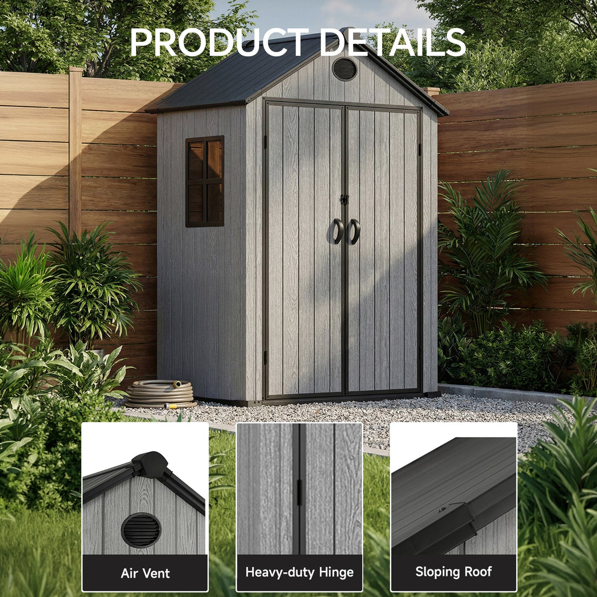 Plastic Garden Storage Shed with Apex Roof