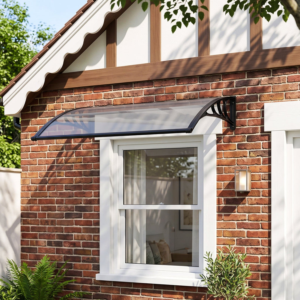 Black Outdoor Door Canopy Window Awning with Drainage Channel