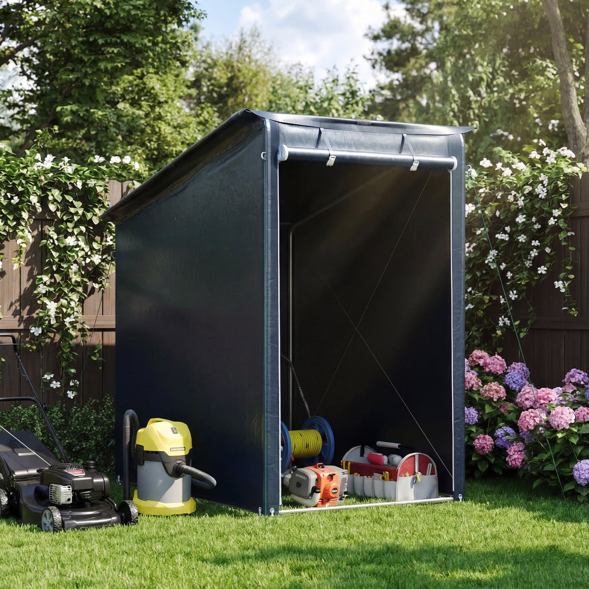 Garden Storage Shelter with Waterproof PE Cover & Roll-Up Zipped Door
