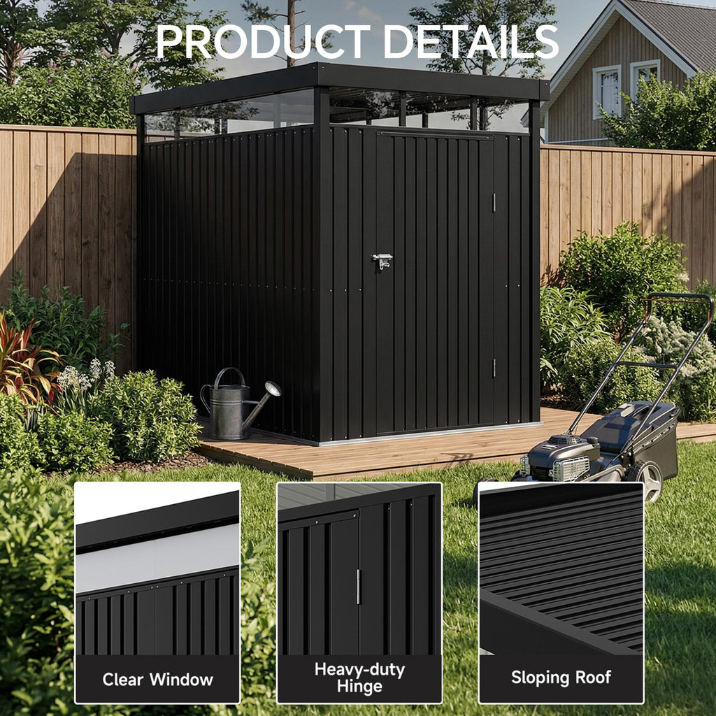 162cm Wide Metal Garden Storage Shed with Flat Roof & Lockable Door