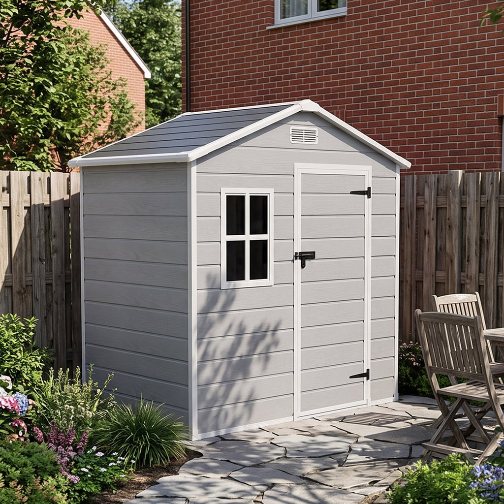 6 x 4 ft Plastic Garden Storage Shed with Apex Roof & Lockable Door