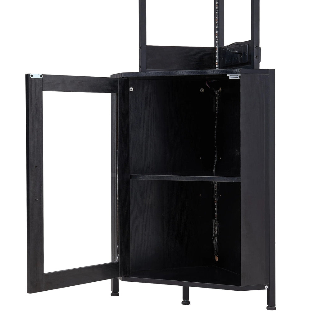 Industrial Tall Corner Bar Cabinet with Power Socket & LED Lighting