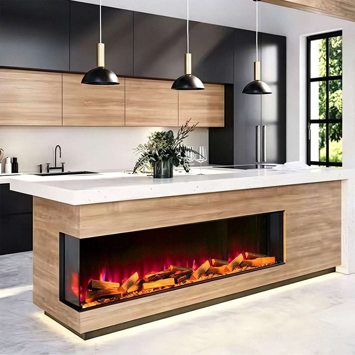 60/70 Inch 3-Sided Smart Electric Fireplace