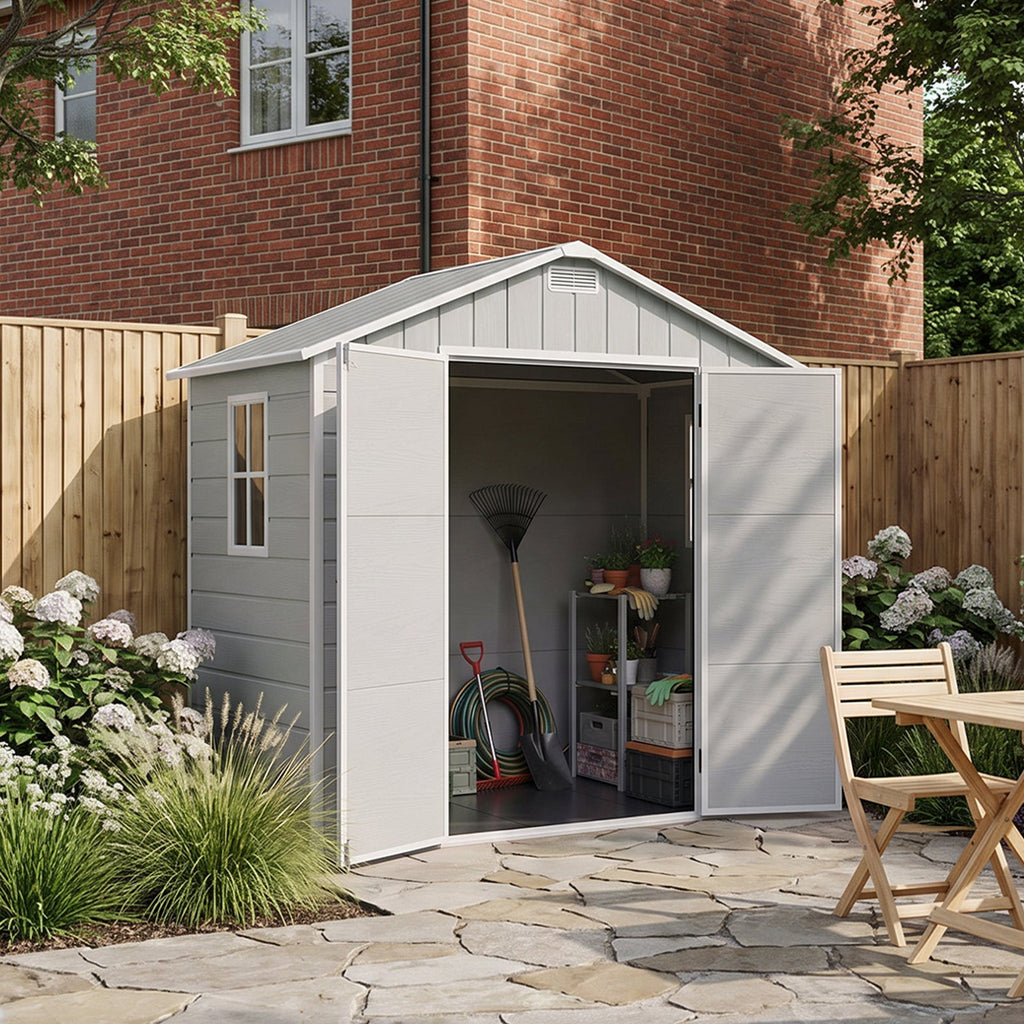 8 x 4 ft Plastic Garden Storage Shed with Apex Roof & Lockable Double Doors