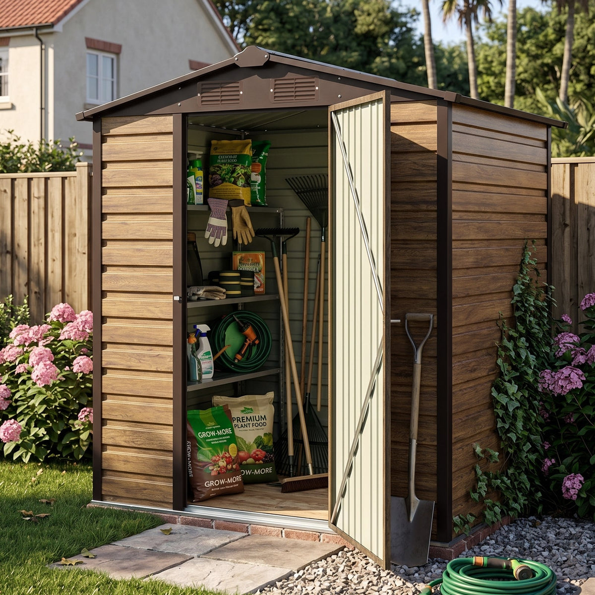 6 x 4 ft Metal Garden Storage Shed with Apex Roof & Lockable Door