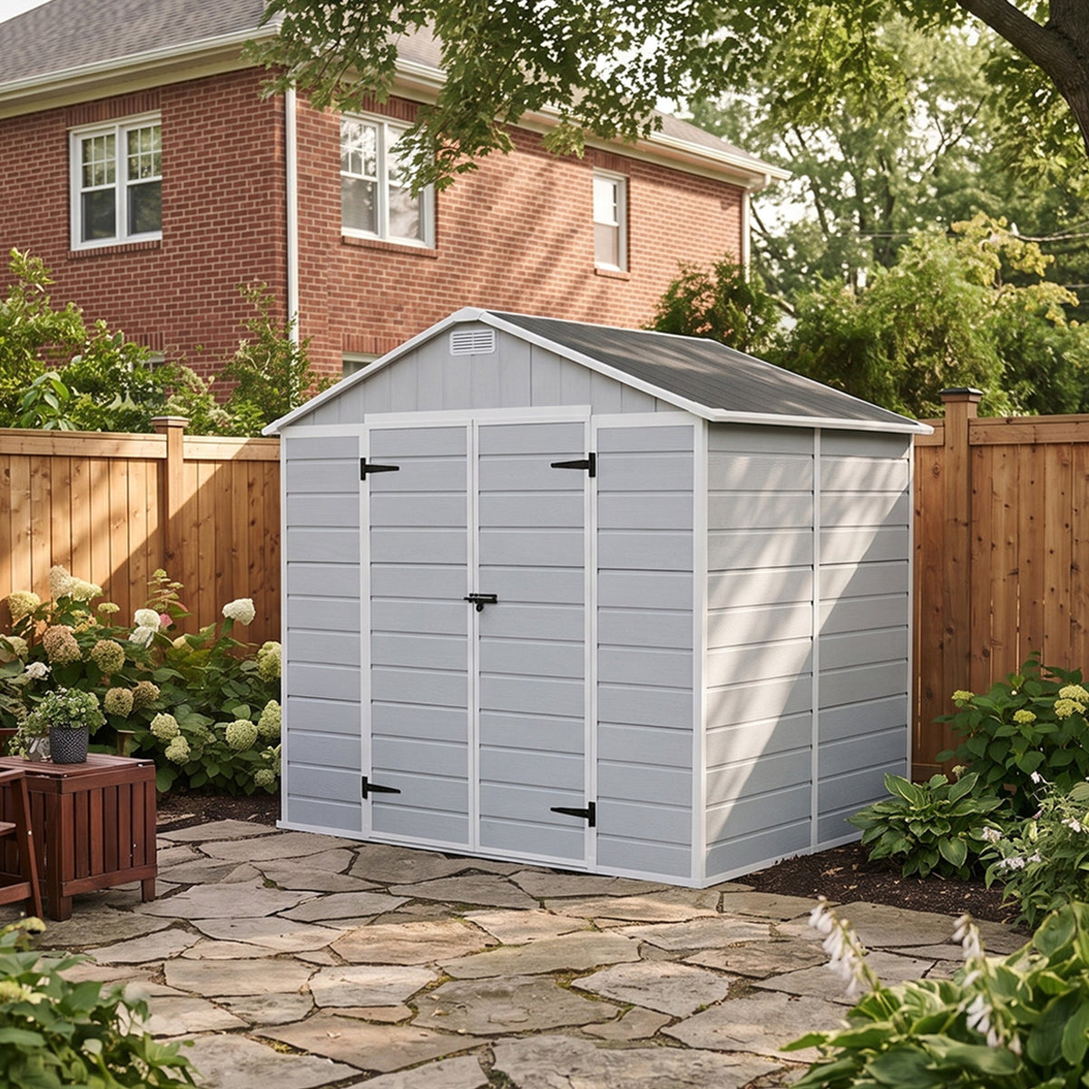 8 x 6 ft Plastic Garden Storage Shed with Apex Roof & Double Doors