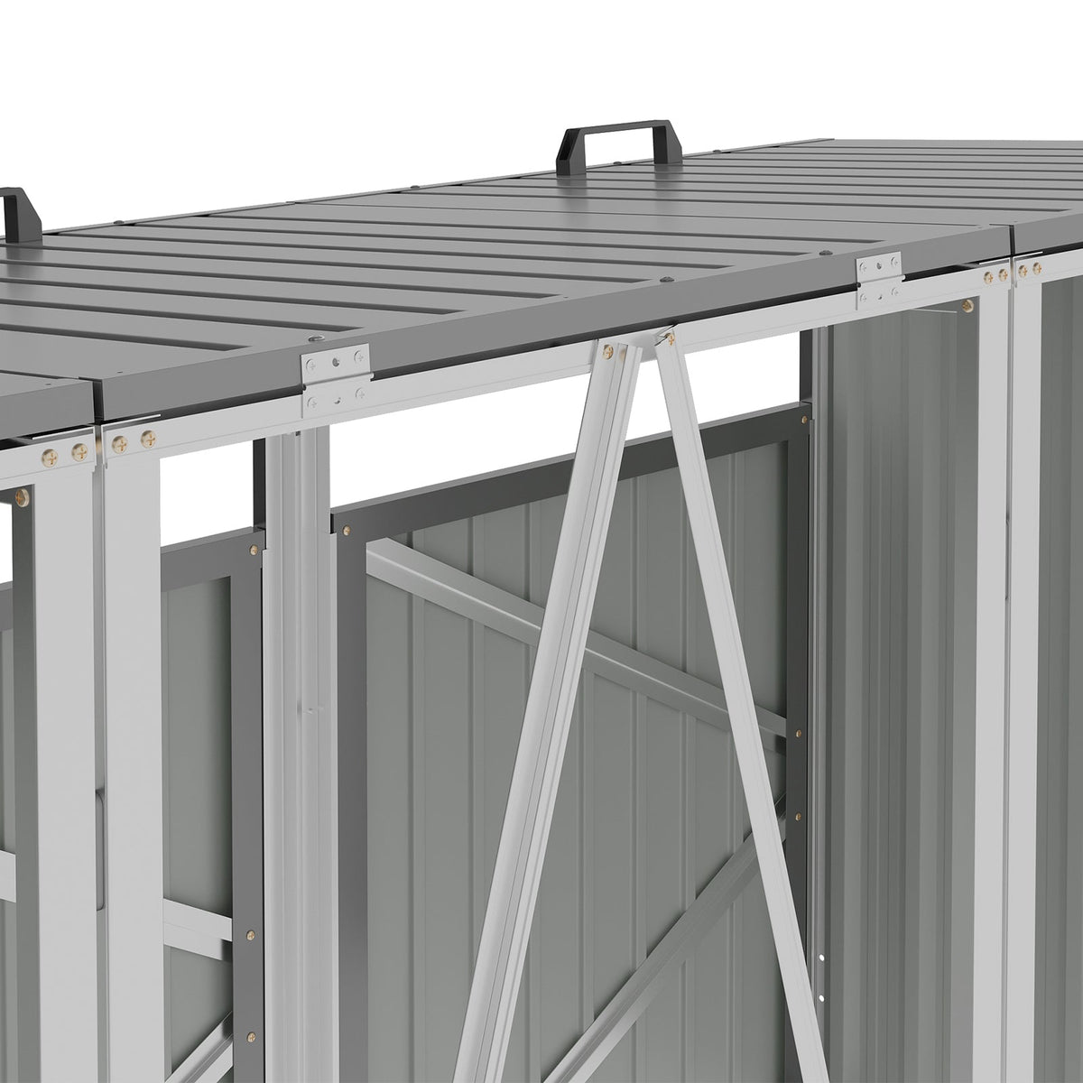 Grey Metal Outdoor Garbage Bin Shed For 3 Trash Bin