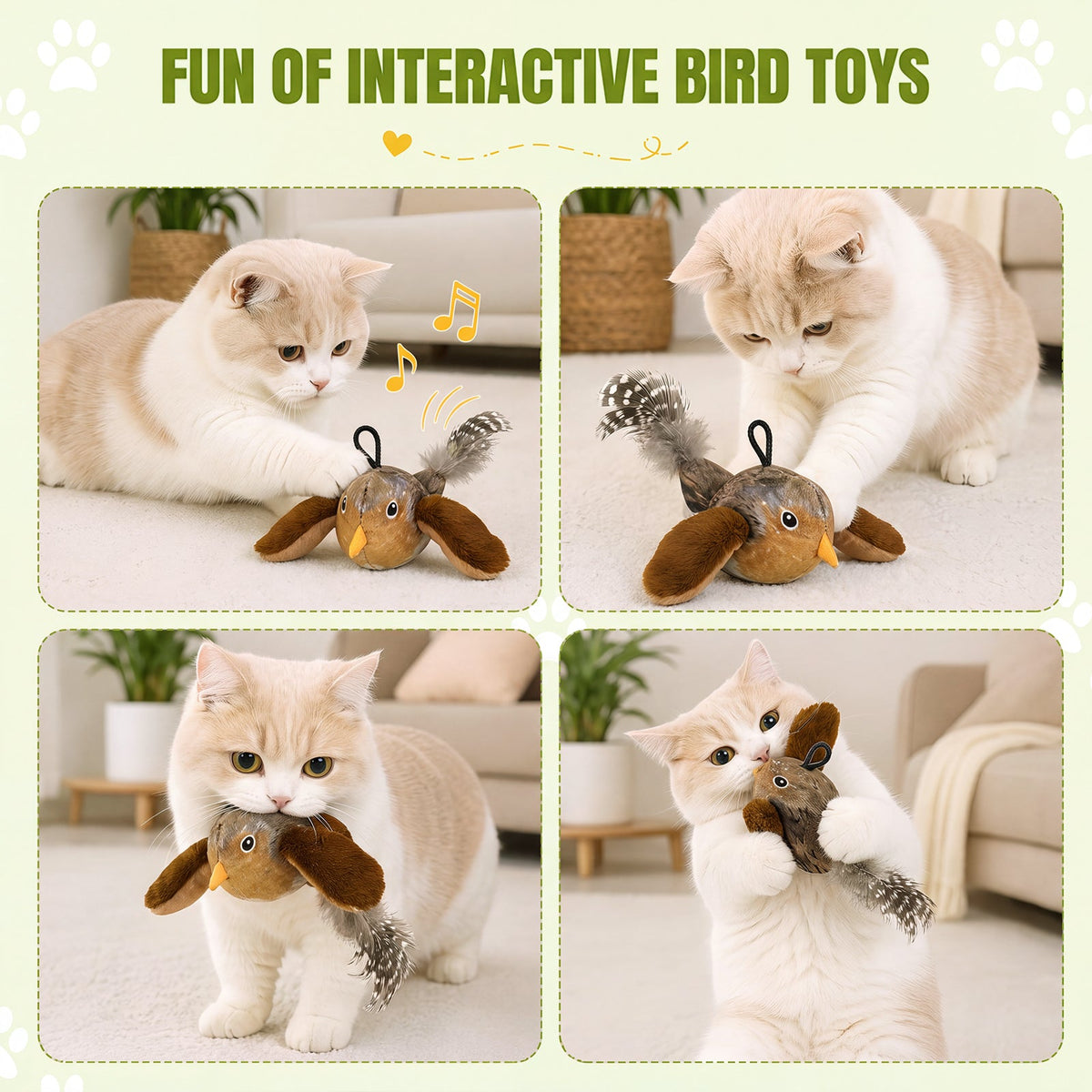 Interactive Chirping & Flapping Bird Cat Toy with Catnip