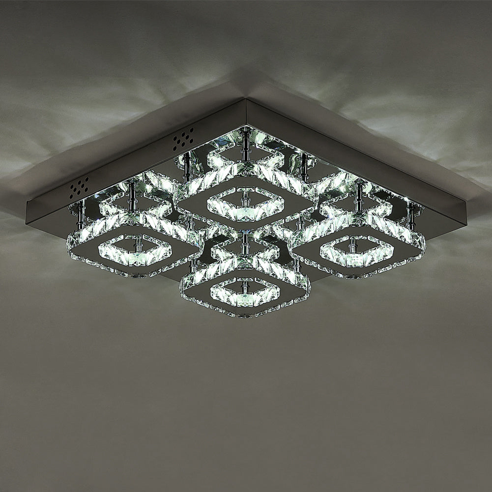 Select Dimmable Option Square Large-size Glamourous Crystal LED Ceiling Light
