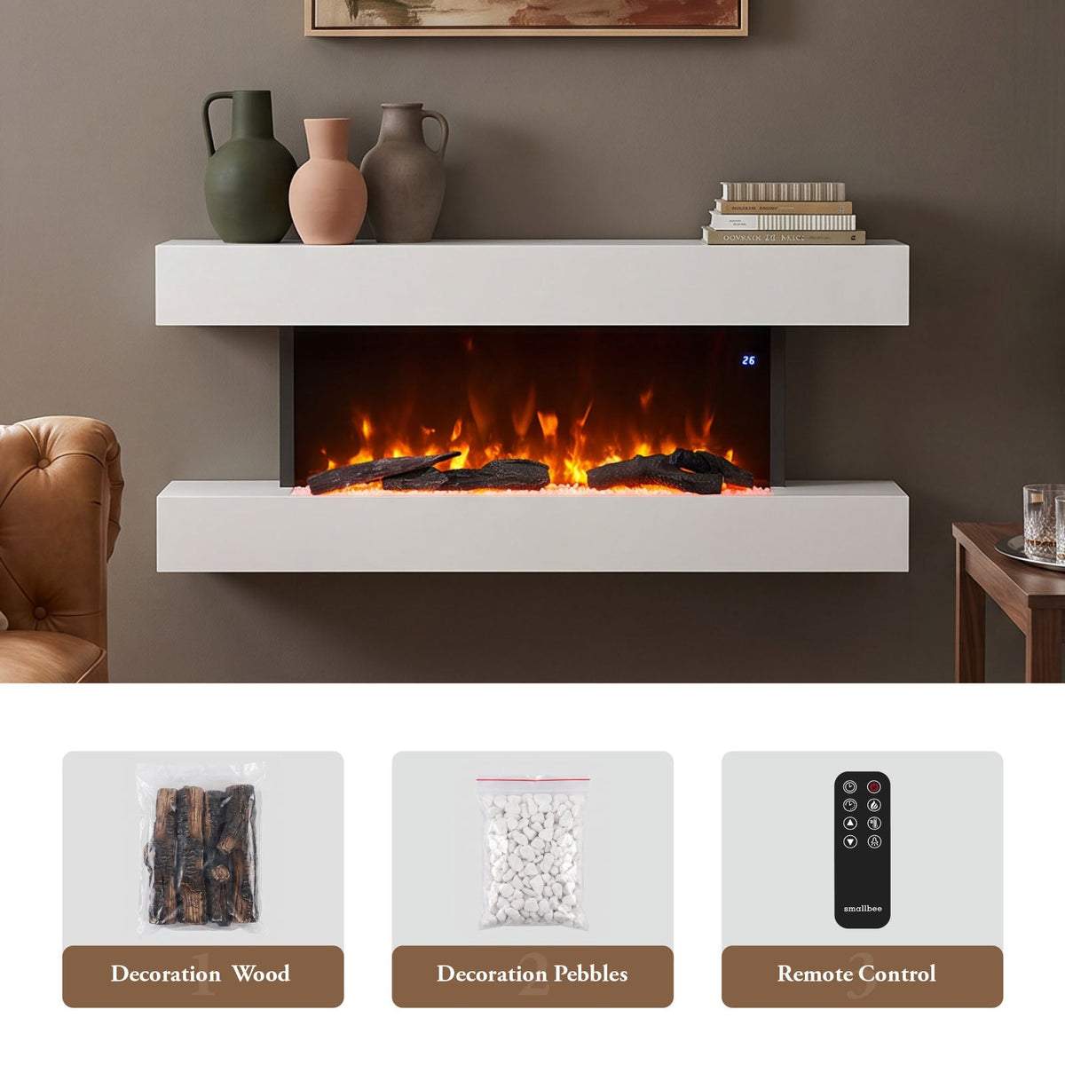 Wall-Mounted Electric Fireplace with Remote Control
