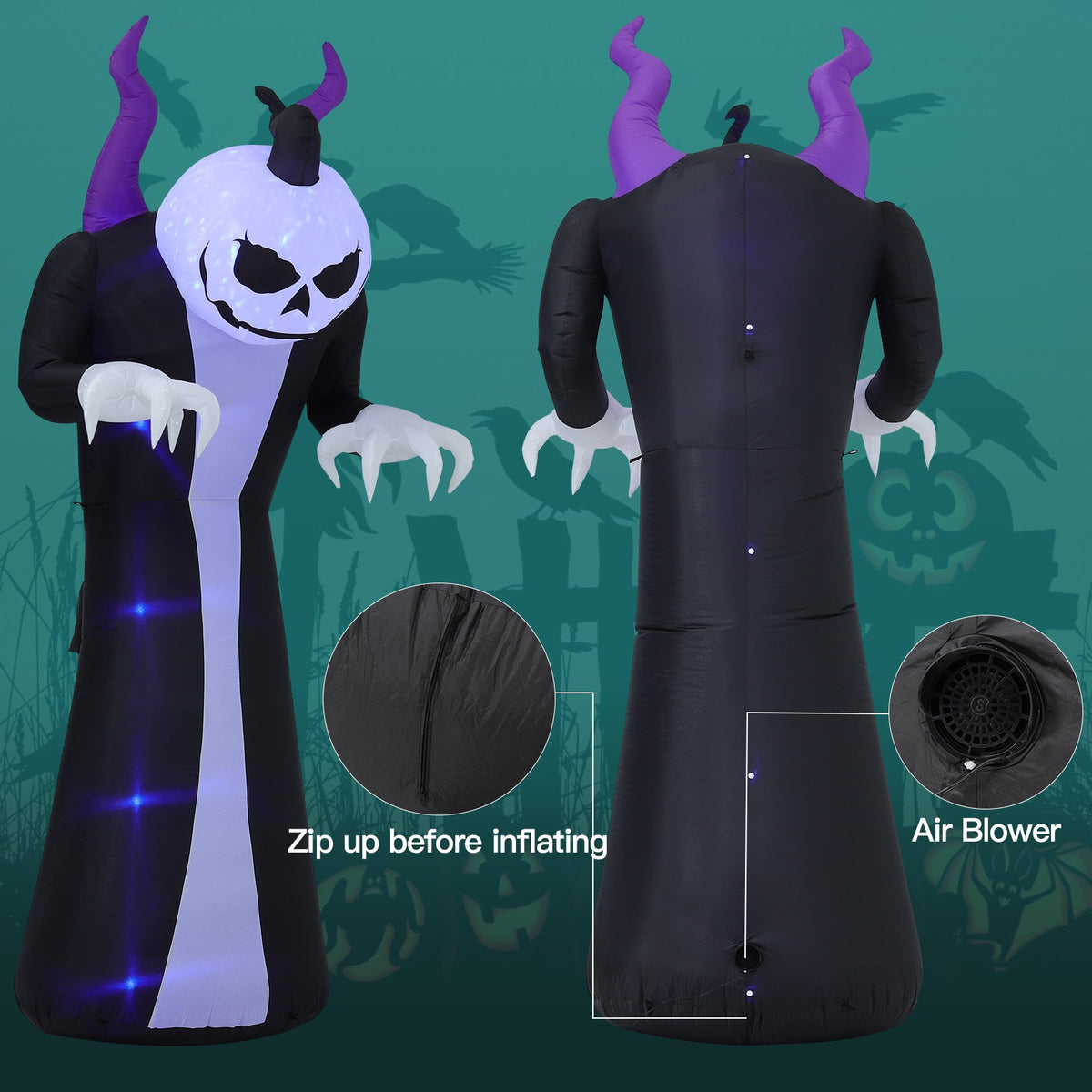 Halloween Inflatable Outdoor Ghost with Raising Hands and LED Lights Yard Decoration