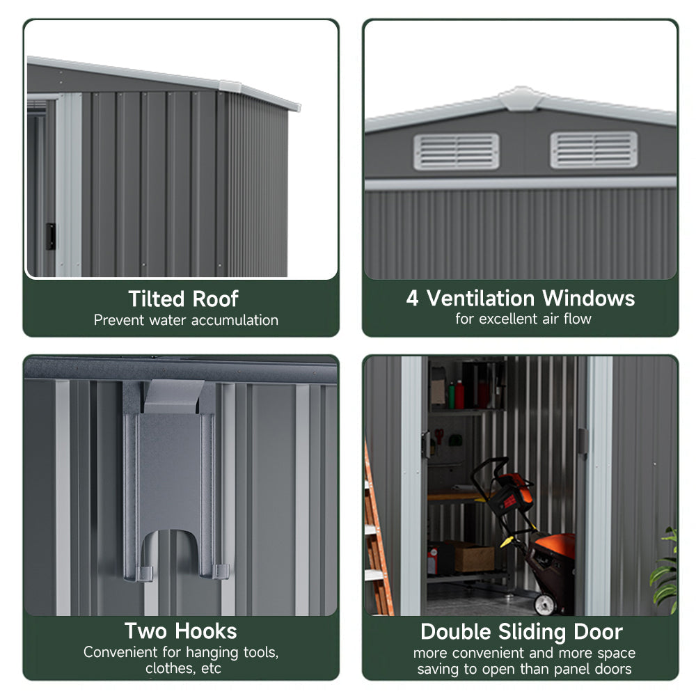 8 x 6 ft Metal Garden Storage Shed with Apex Roof & 4 ft Side Lean-to