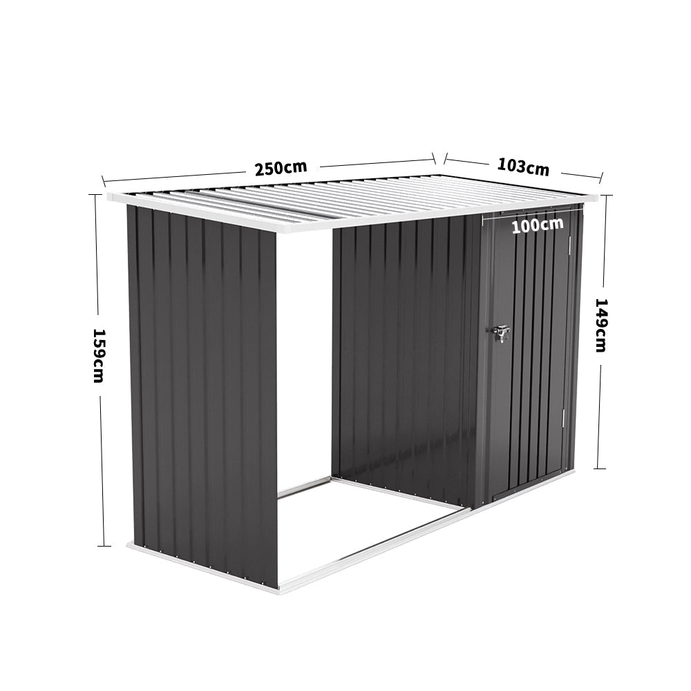 Steel Garden Storage Shed with Integrated Log Store & Pent Roof