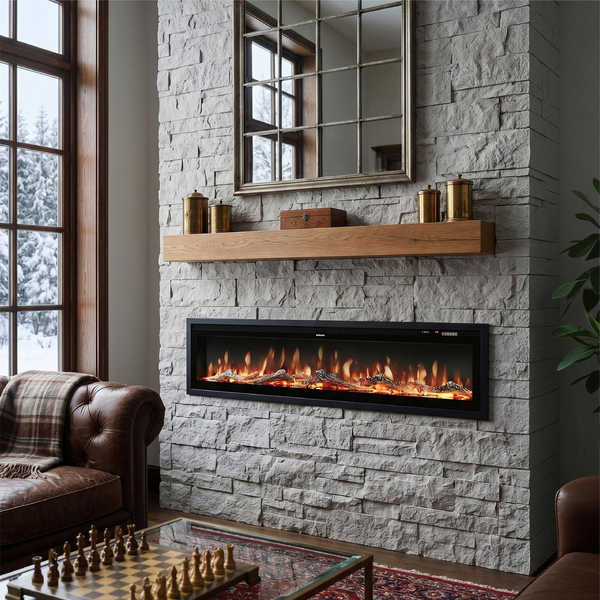 40/50/60 Inch Electric Fire with 12 Flame Colours & Remote Control