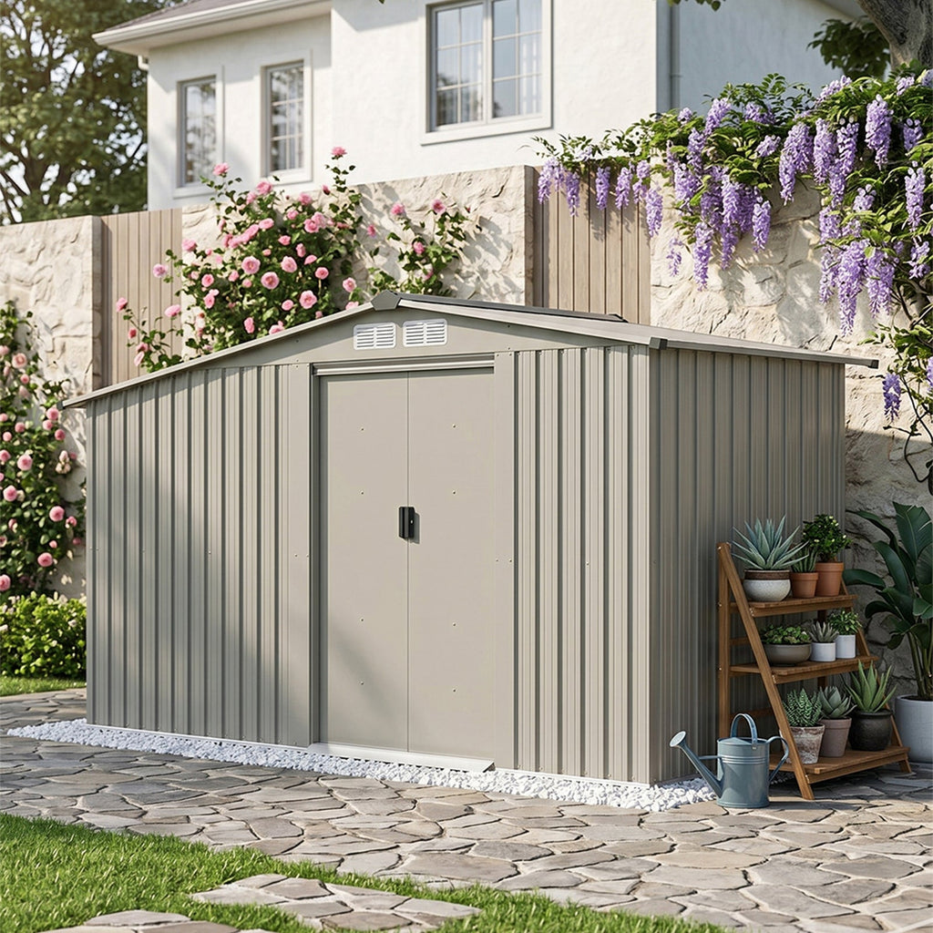 8 x 4 ft Metal Garden Storage Shed with Integrated Log Store & Apex Roof