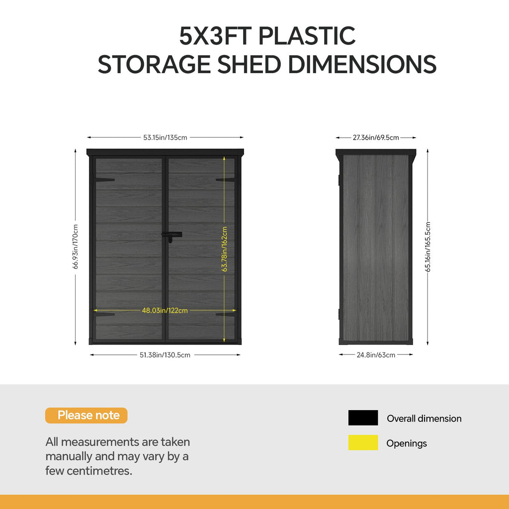 4 x 5 ft Plastic Garden Storage Shed with Pent Roof & Lockable Door