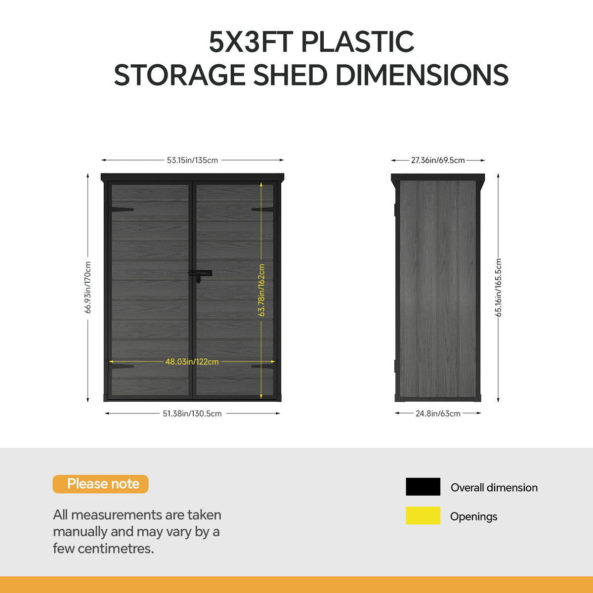 4 x 5 ft Plastic Garden Storage Shed with Pent Roof & Lockable Door