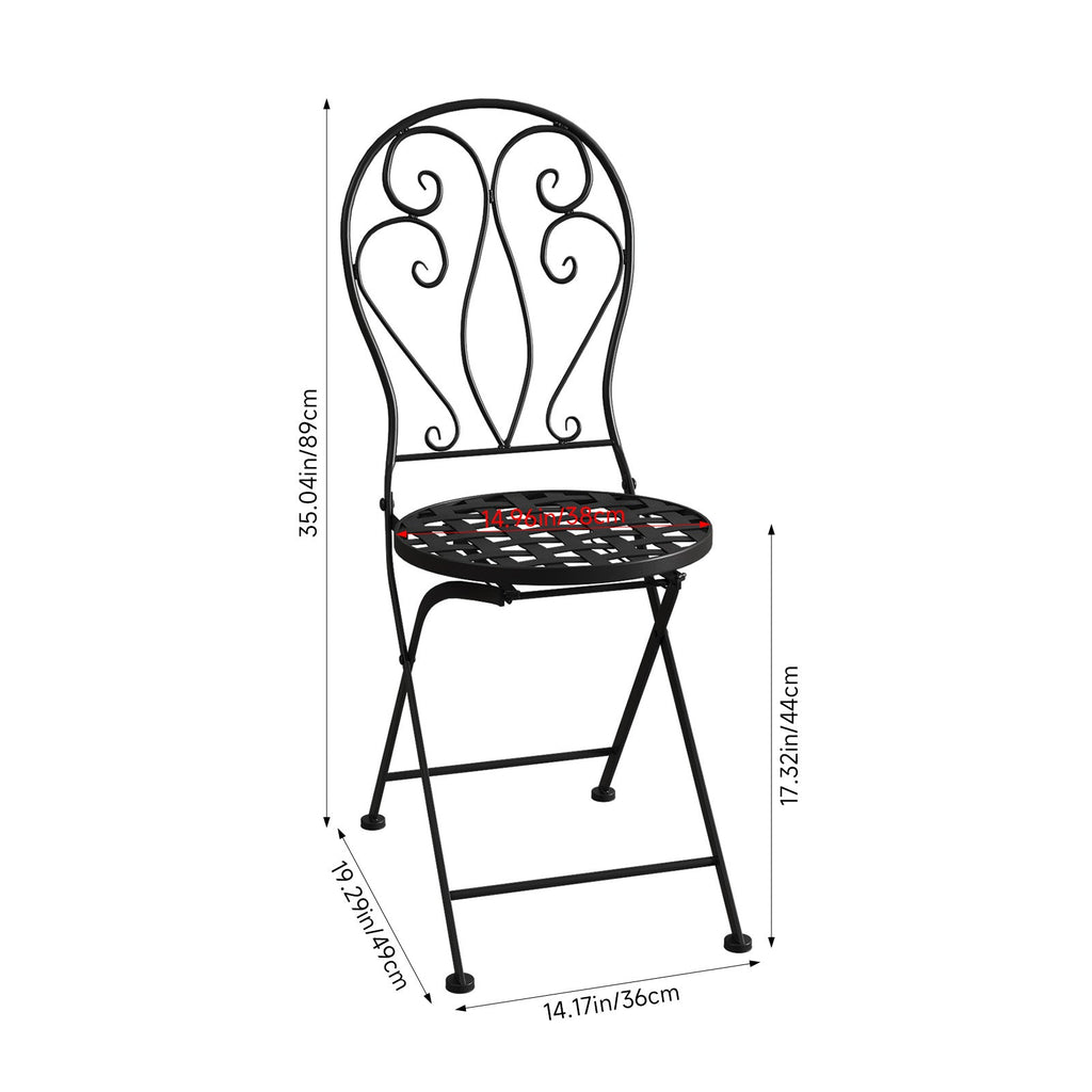 3 Piece Black Aluminium Garden Bistro Set with Mosaic Table Top