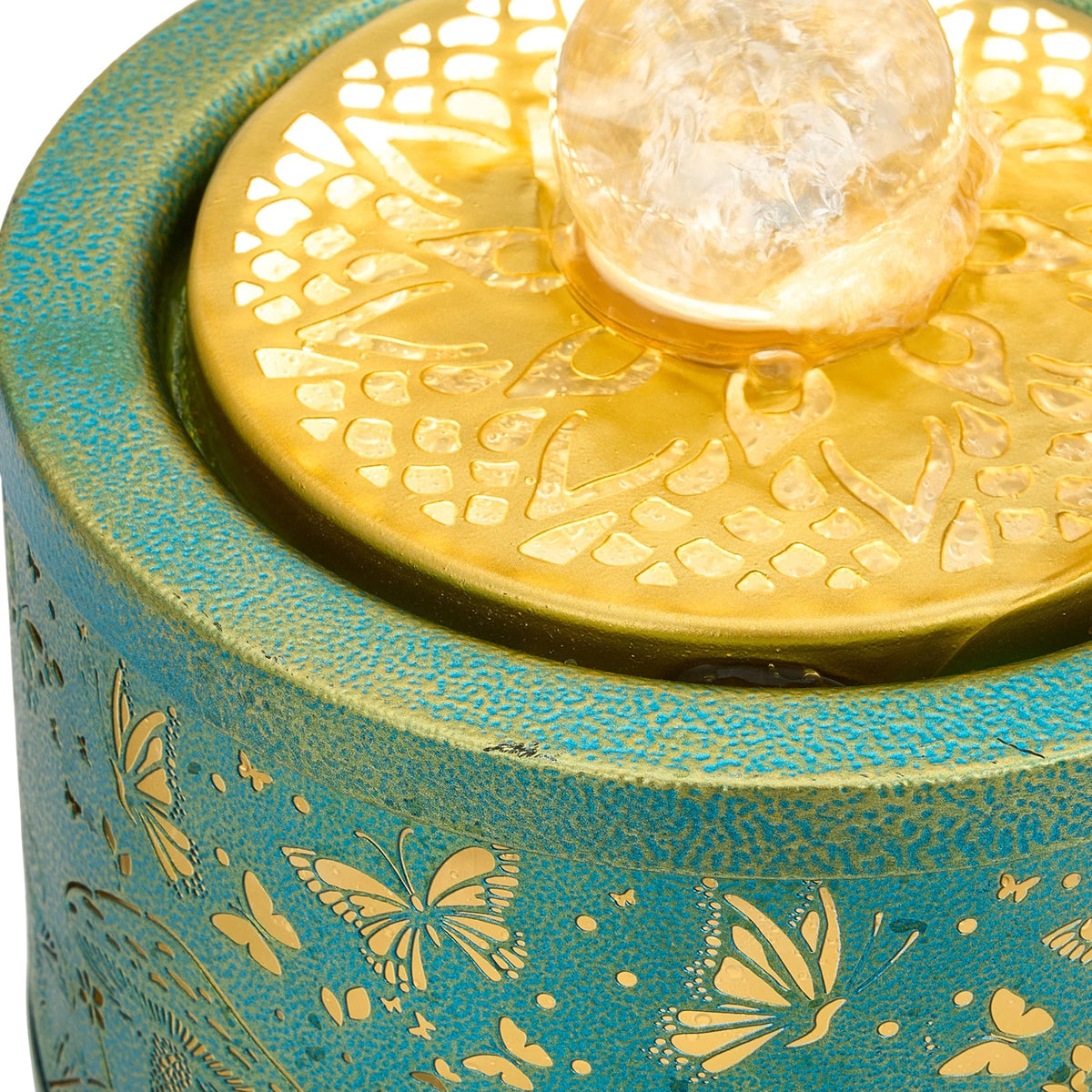 Creative Metal Tabletop Fountain with Light & Enchanted Forest Butterfly Design