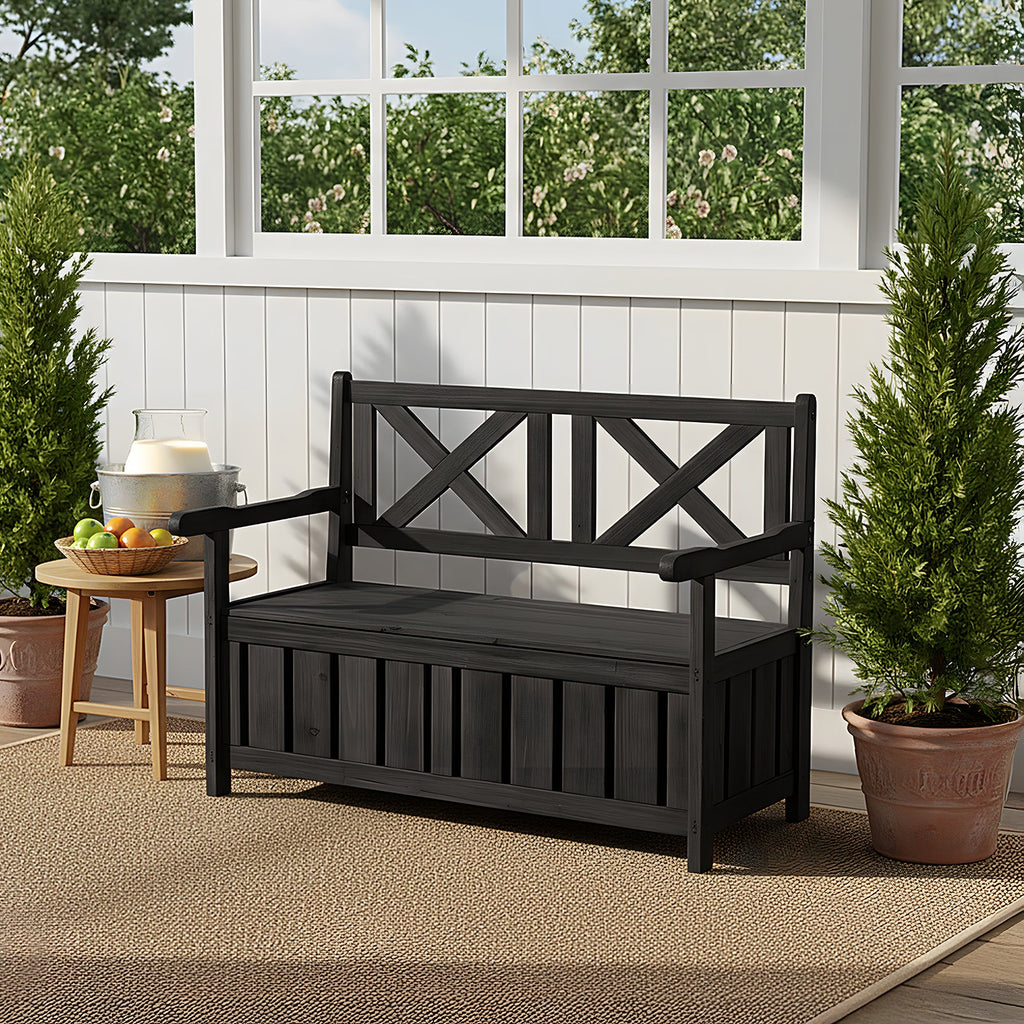 Outdoor Wooden Storage Bench with Backrest