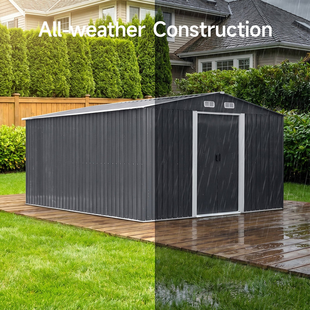 10 x 12 ft Metal Garden Storage Shed with Apex Roof