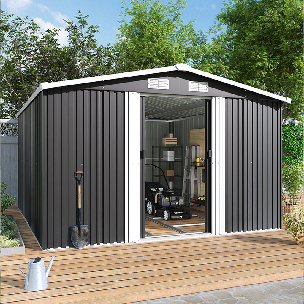 10 x 12 ft Metal Garden Storage Shed with Apex Roof